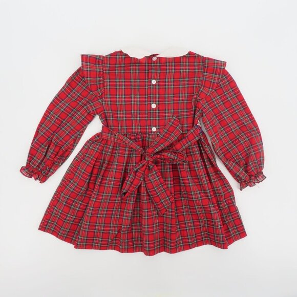 VTG Happy Kids Girls 5 Red Plaid Tartan Check White Collar Smocked Dress Holiday - Picture 6 of 13